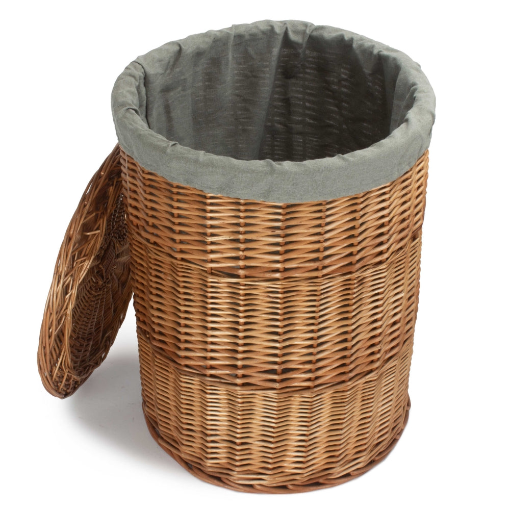 Light Steamed Round Wicker Laundry Basket with Grey Sage Lining