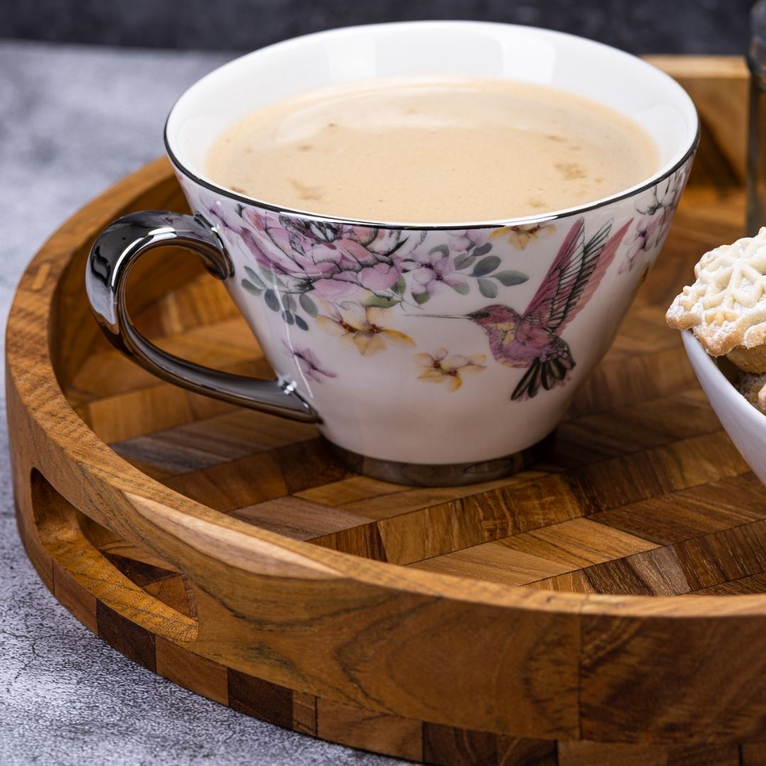 Herringbone Pattern Round Wooden Serving Tray