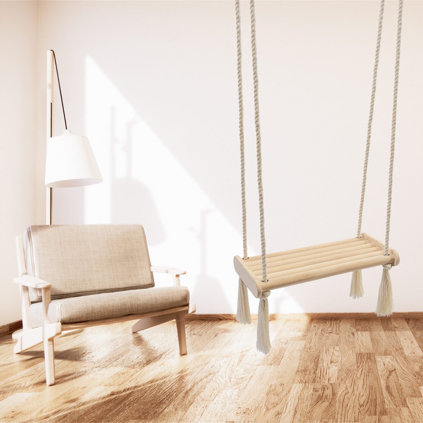 MAMOI® wooden baby swing | wooden swing | wooden swing board | baby swing for at home | indoor swing | 100% ECO | made in the EU.