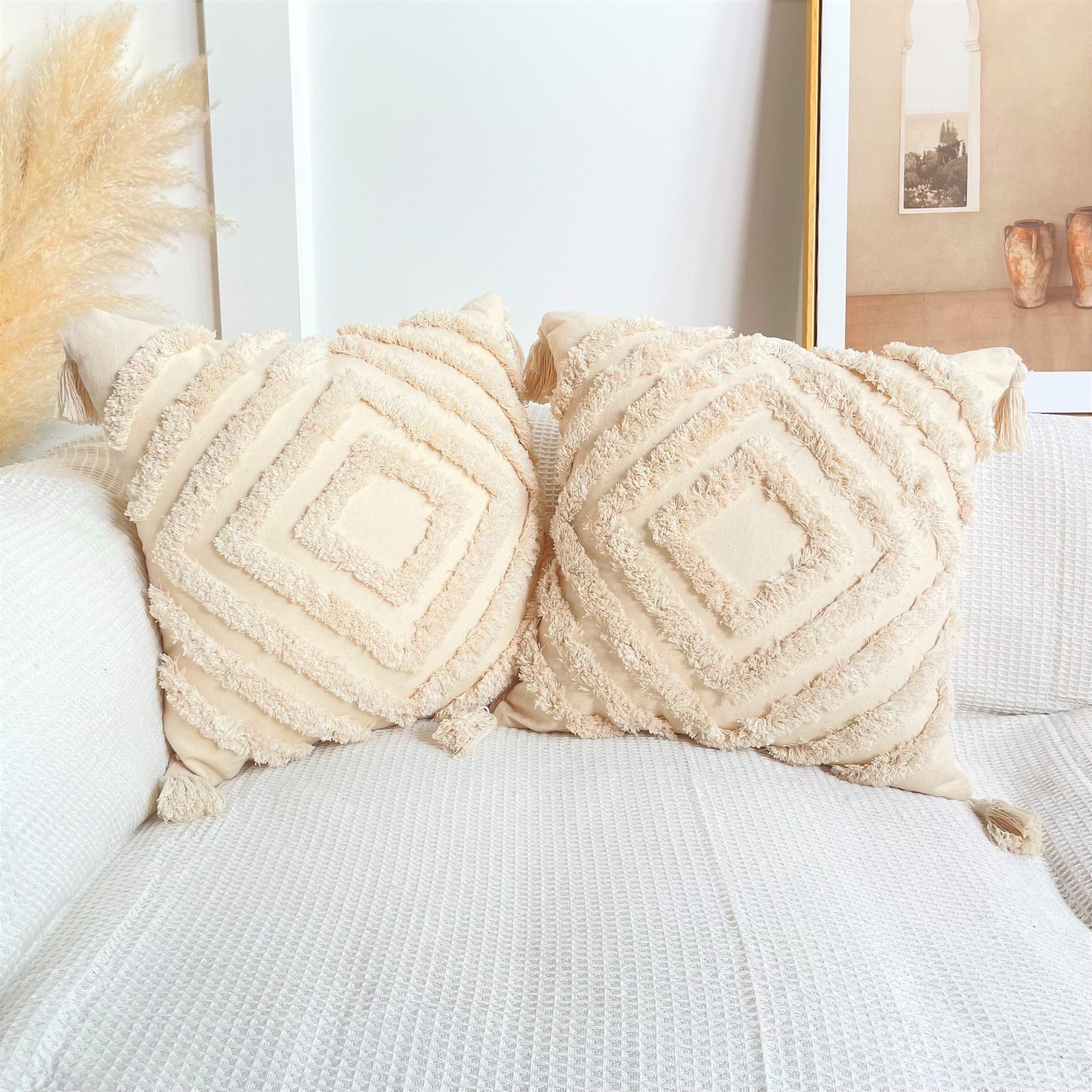 Boho Cotton Cushion Cover with Tassels | Tufted Design - 45x45cm Home Decoration