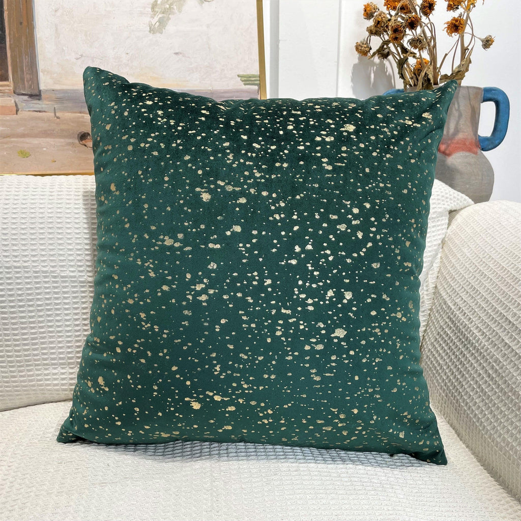 Green Velvet Cushion Cover with Gold Stamp Dots – Elegant Decorative Pillowcase (45x45 cm)-0