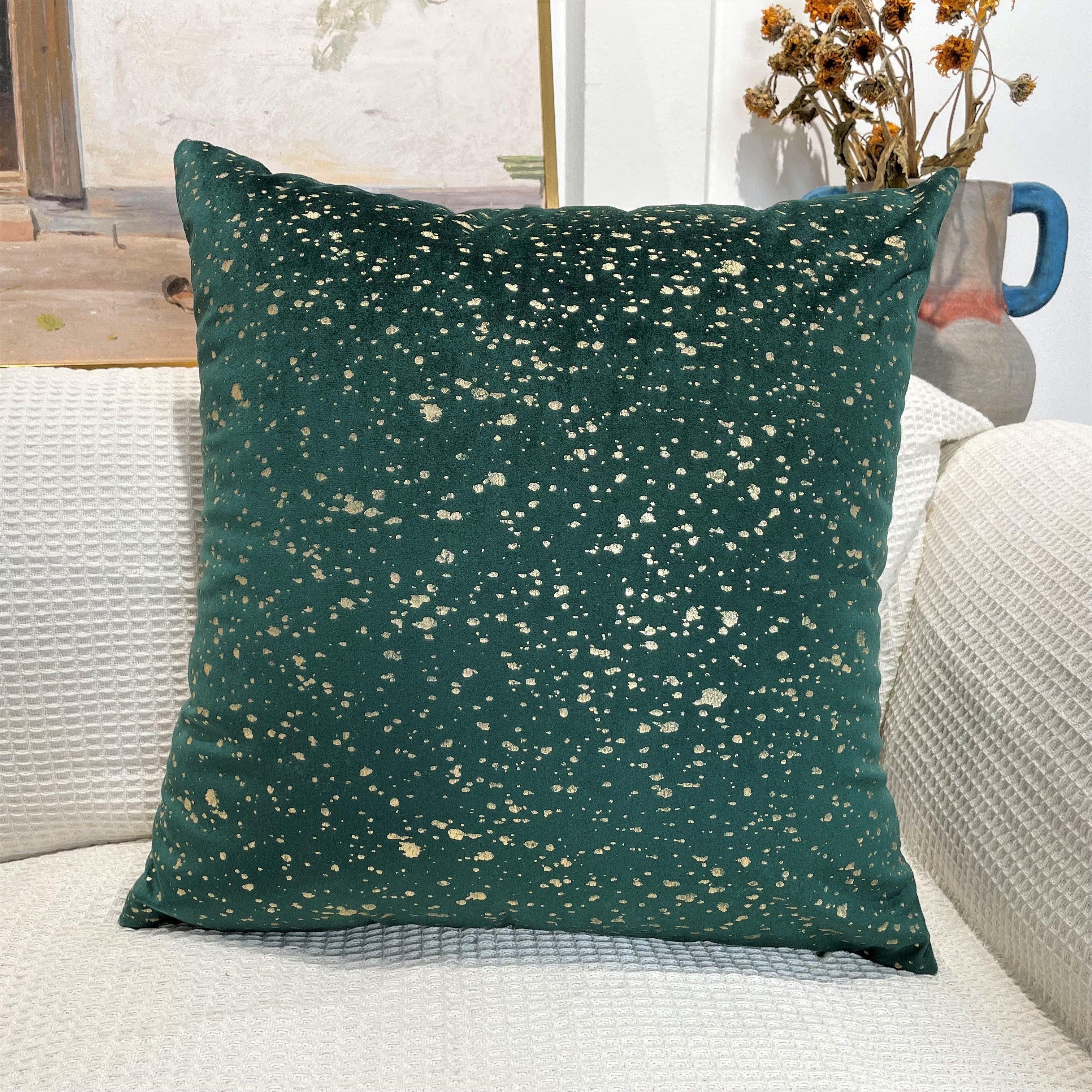 Green Velvet Cushion Cover with Gold Stamp Dots – Elegant Decorative Pillowcase (45x45 cm)-0