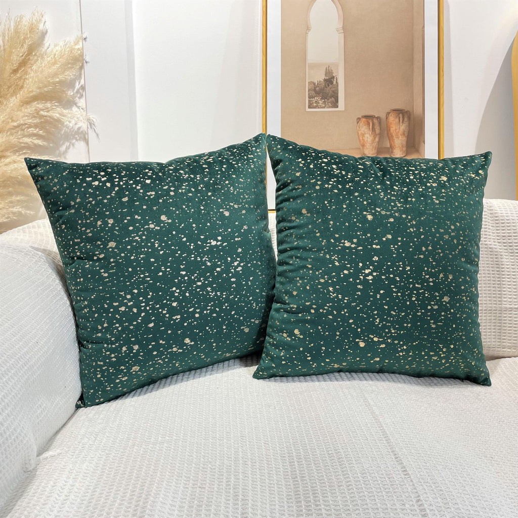 Green Velvet Cushion Cover with Gold Stamp Dots – Elegant Decorative Pillowcase (45x45 cm)-1