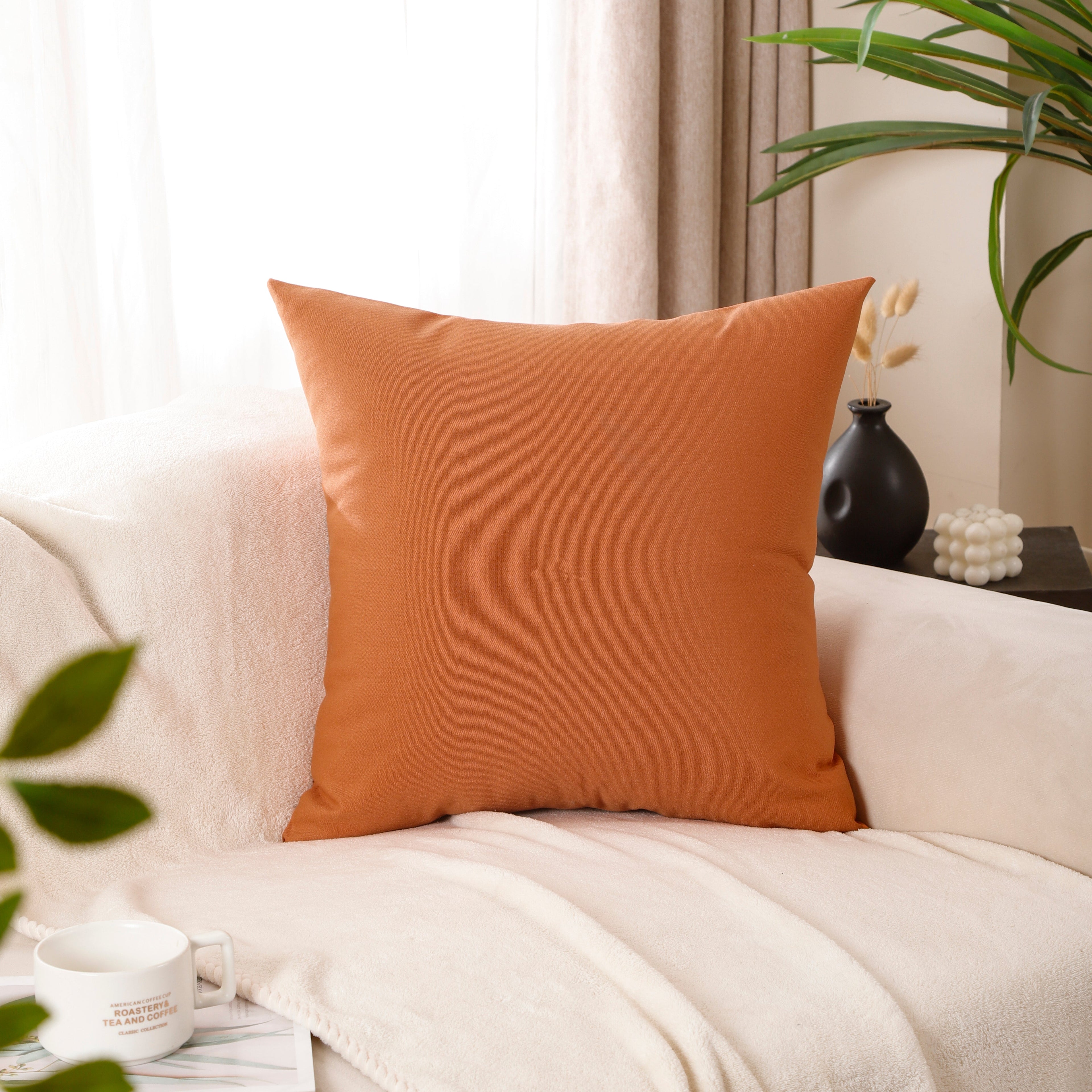 Orange Buffalo Check & Stripe Cushion Covers – Set of 4 Polyester Cushion Covers (45×45 cm)-2