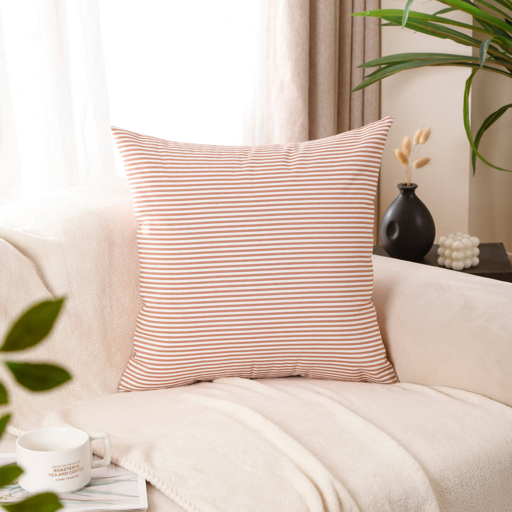 Orange Buffalo Check & Stripe Cushion Covers – Set of 4 Polyester Cushion Covers (45×45 cm)-4