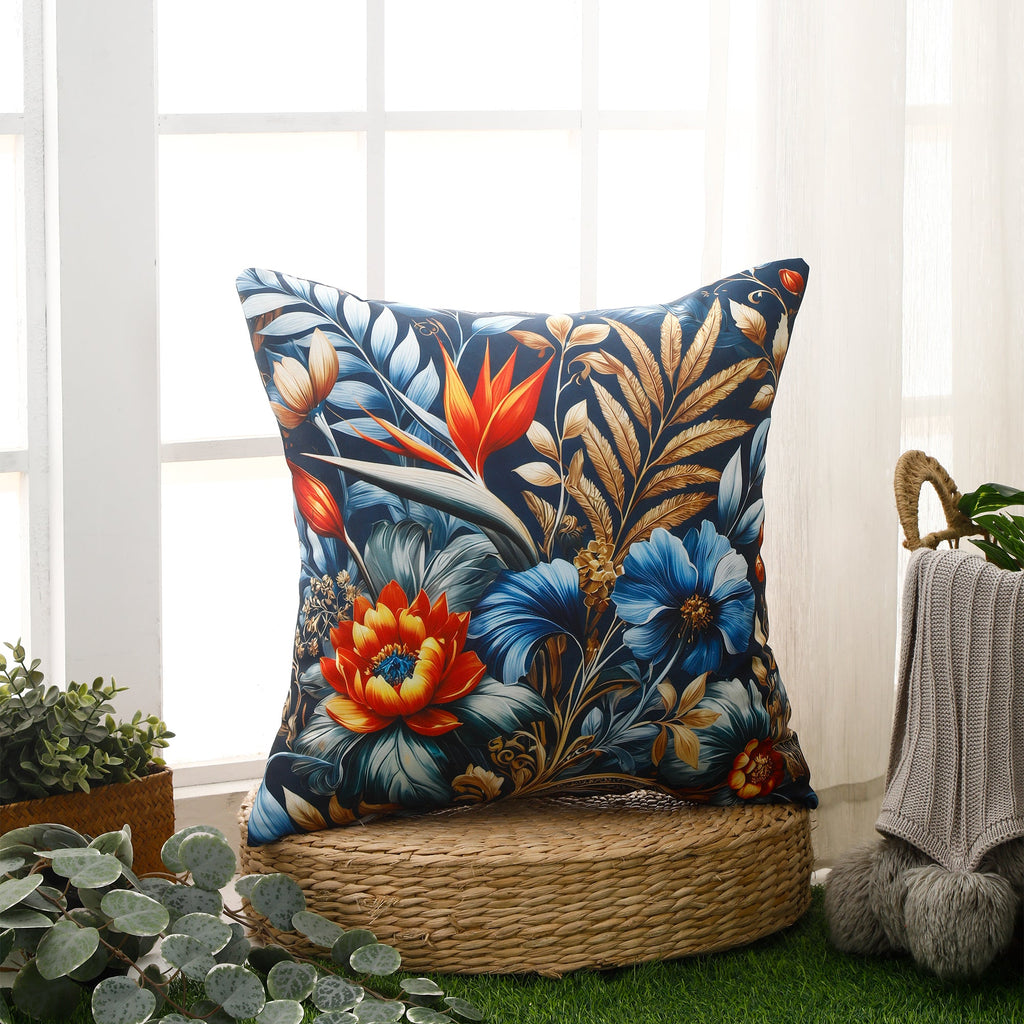 Water & Stain Resistant Floral Outdoor Cushion Cover 45x45cm Garden Décor - Design 2 (Blue)-1