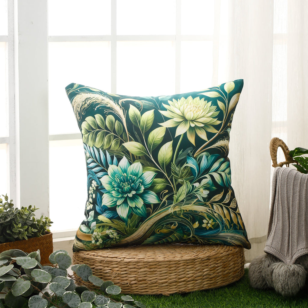 Water & Stain Resistant Floral Outdoor Cushion Cover 45x45cm Garden Décor - Design 3 (Green)-2