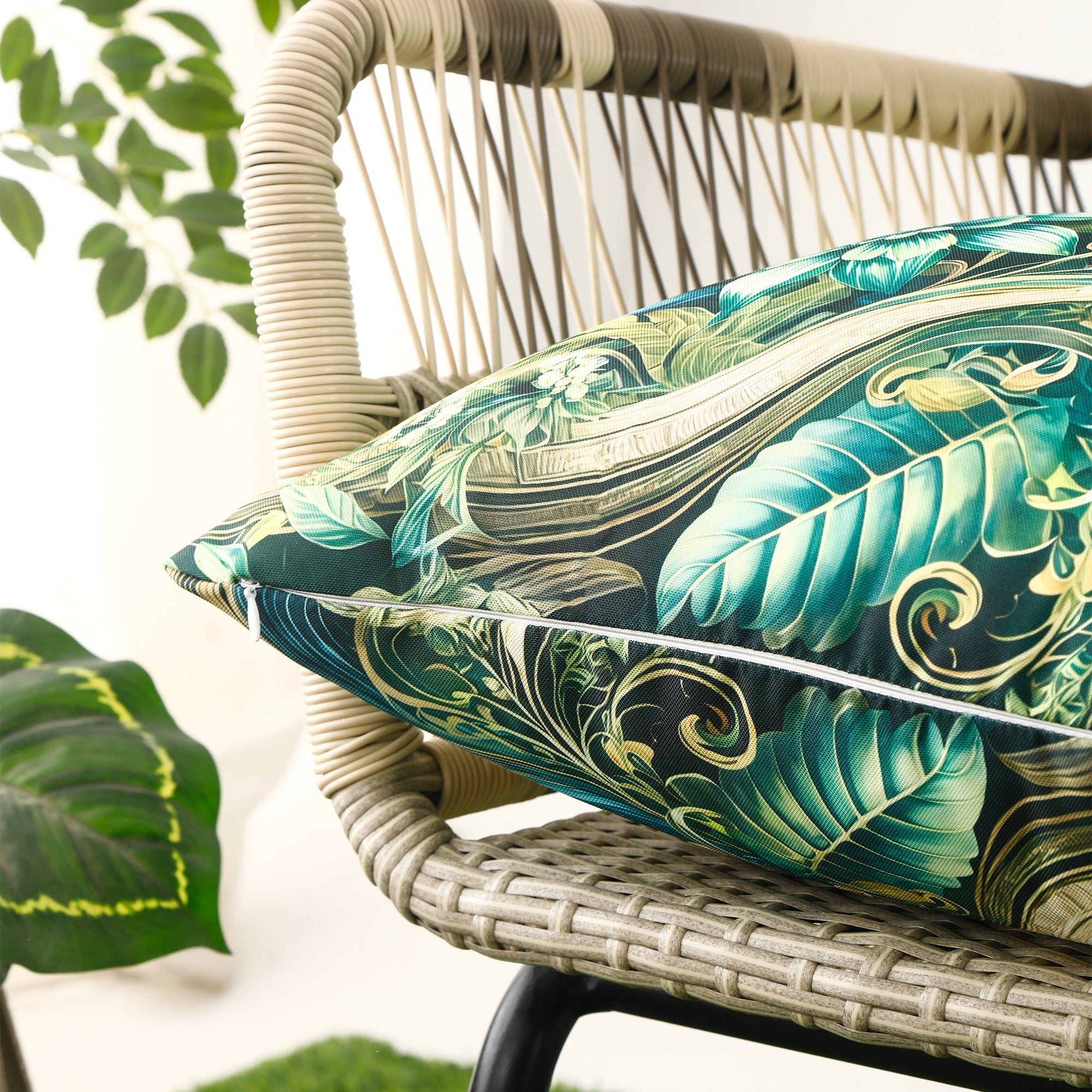 Water & Stain Resistant Floral Outdoor Cushion Cover 45x45cm Garden Décor - Design 3 (Green)-4