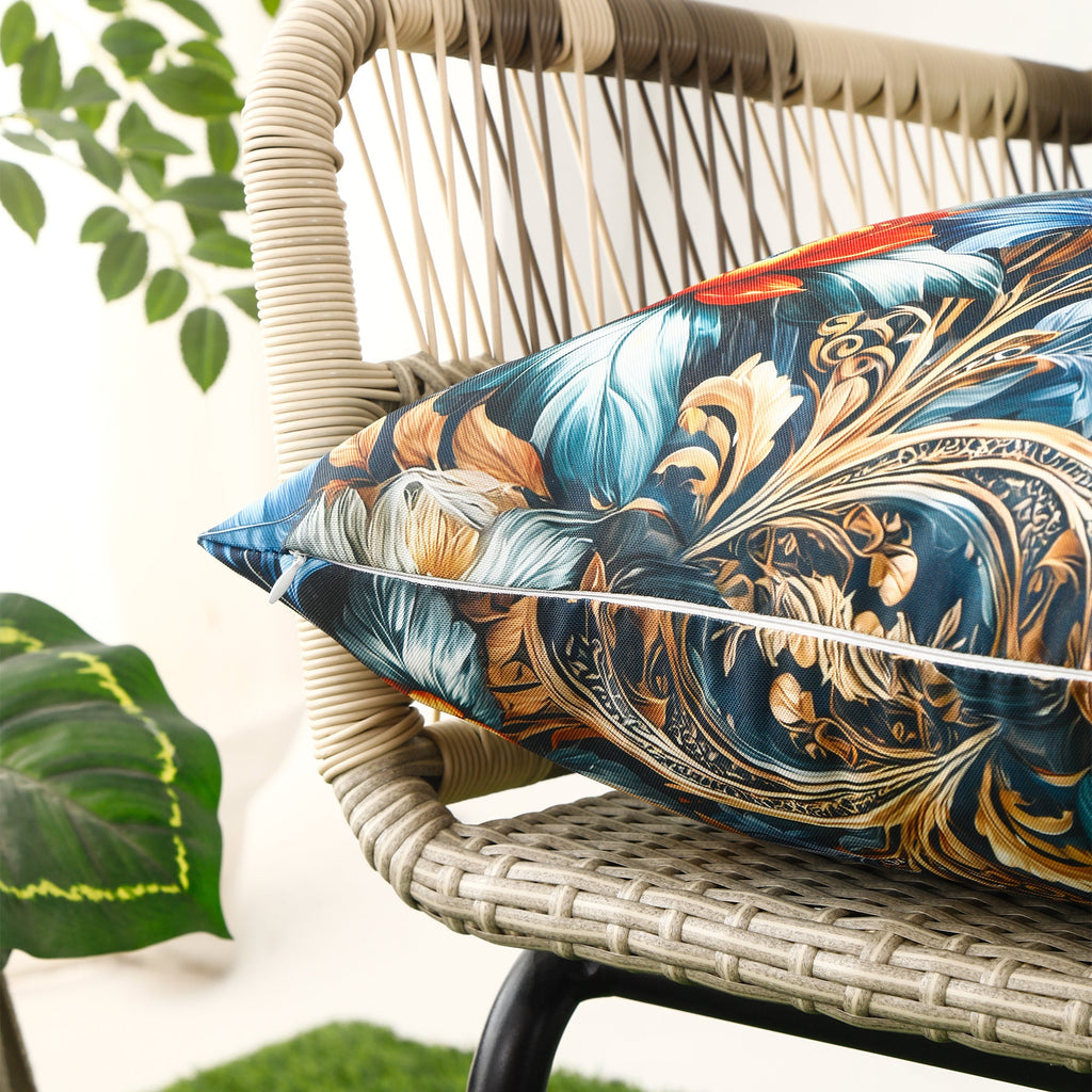 Water & Stain Resistant Floral Outdoor Cushion Cover 45x45cm Garden Décor - Design 2 (Blue)-4