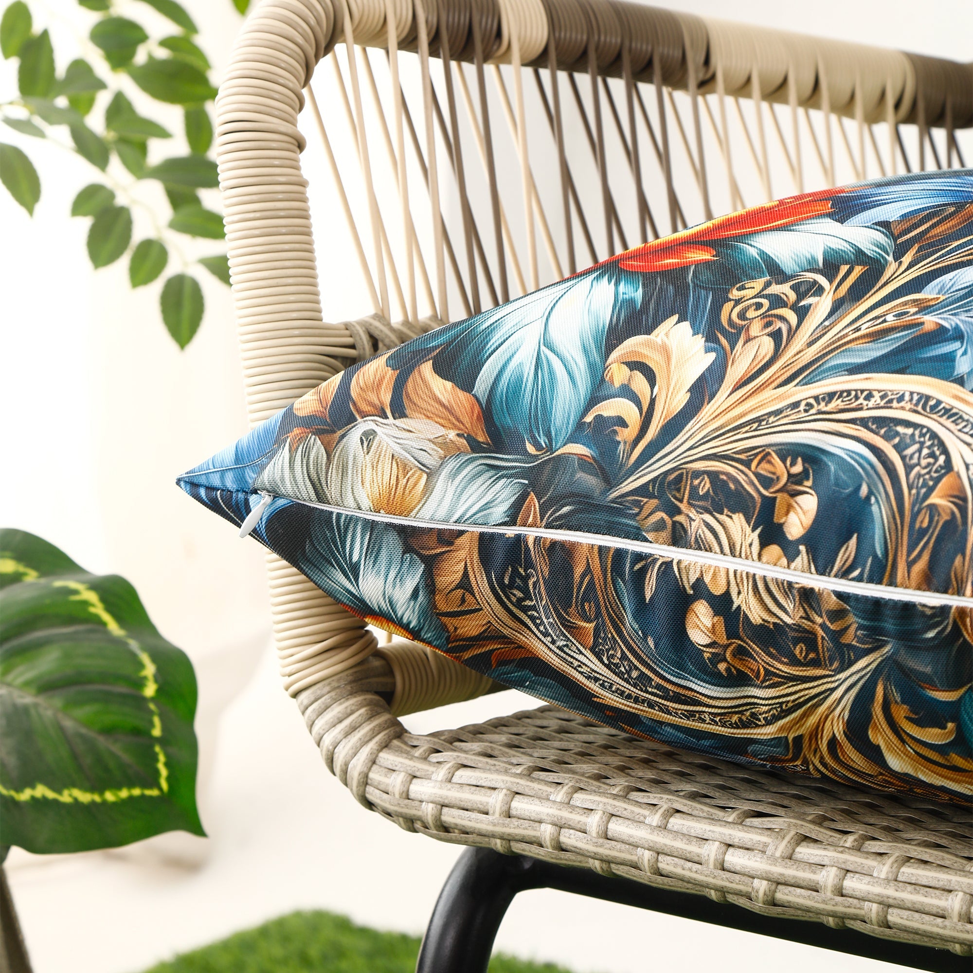 Water & Stain Resistant Floral Outdoor Cushion Cover 45x45cm Garden Décor - Design 2 (Blue)-4