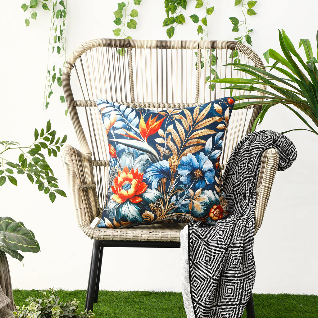 Water & Stain Resistant Floral Outdoor Cushion Cover 45x45cm Garden Décor - Design 2 (Blue)-5