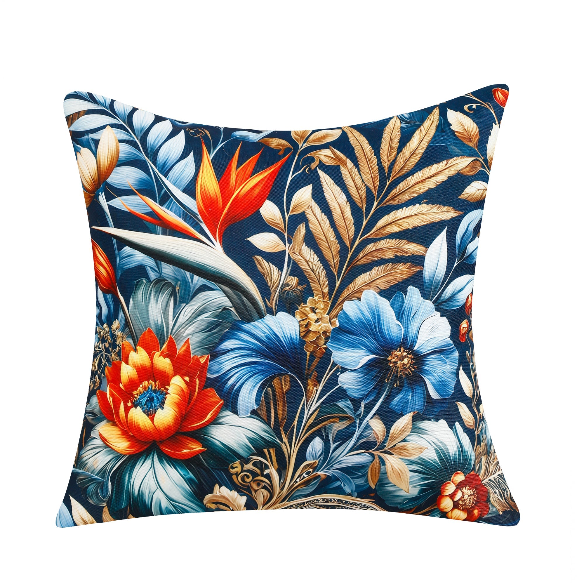 Water & Stain Resistant Floral Outdoor Cushion Cover 45x45cm Garden Décor - Design 2 (Blue)-0