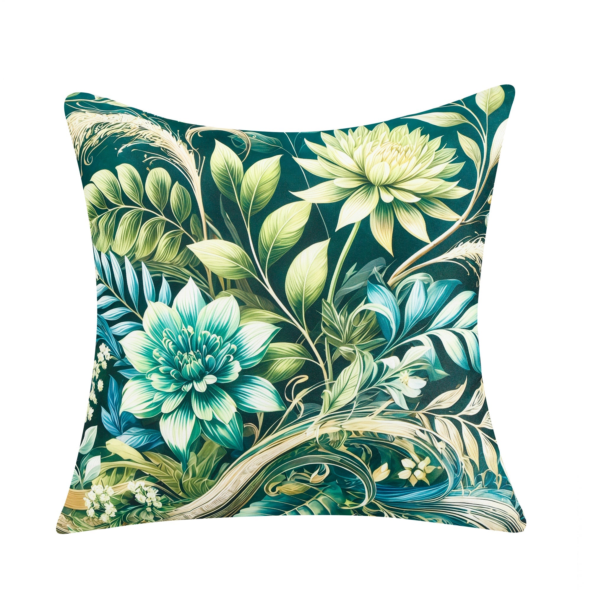 Water & Stain Resistant Floral Outdoor Cushion Cover 45x45cm Garden Décor - Design 3 (Green)-0