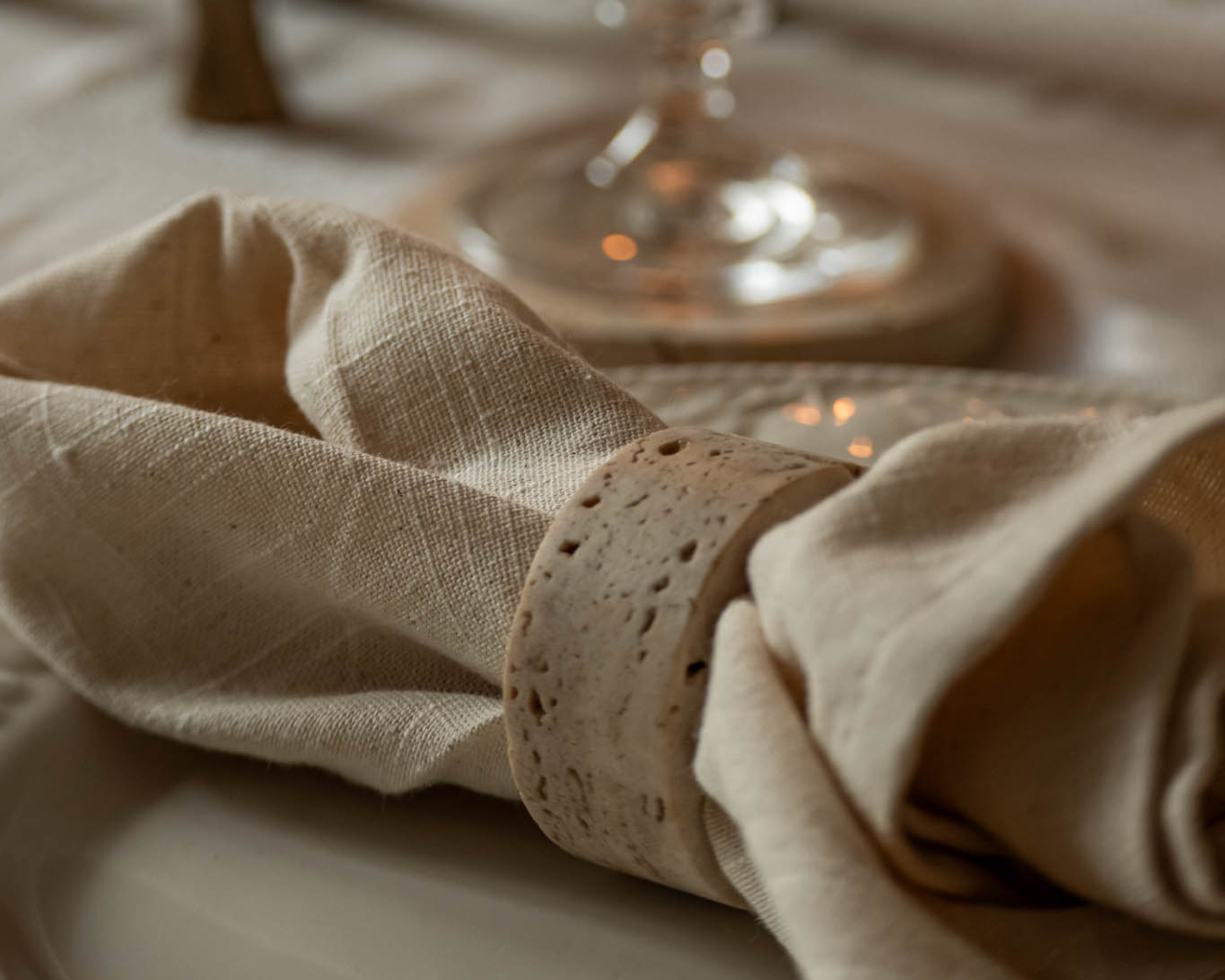 Hana Travertine Napkins Rings Set of 4