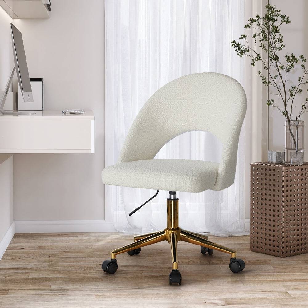 NNEED Hollow Armless Home Office Chair Boucle White&Gold
