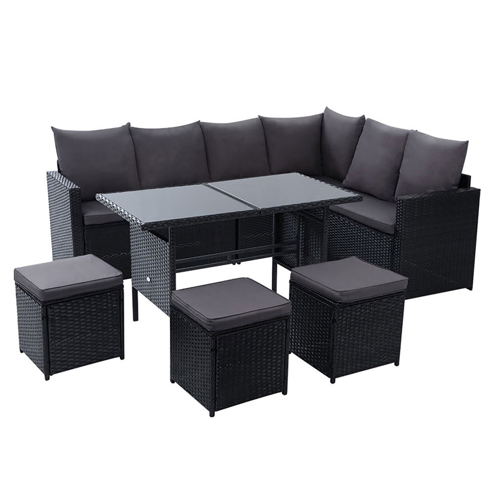 NNEDSZ Outdoor Furniture Dining Setting Sofa Set Wicker 9 Seater Storage Cover Black