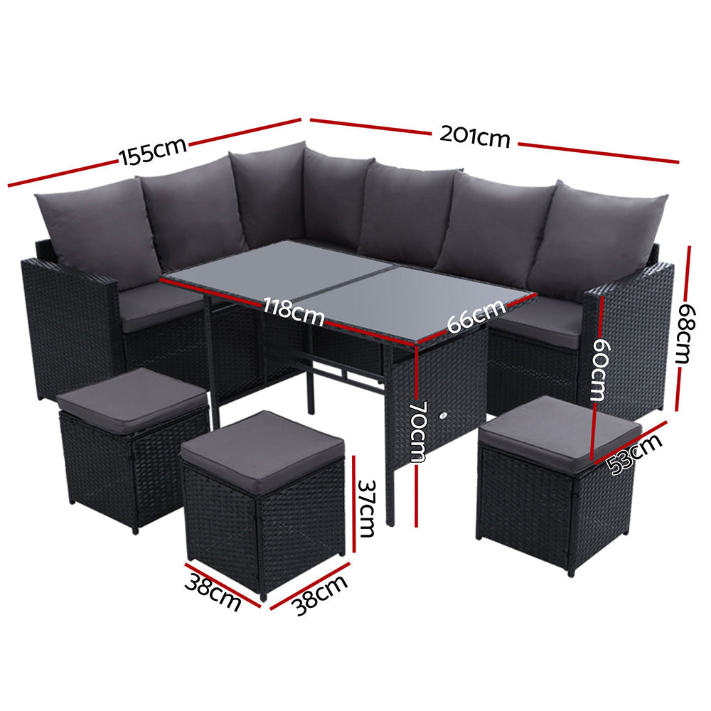 NNEDSZ Outdoor Furniture Dining Setting Sofa Set Wicker 9 Seater Storage Cover Black