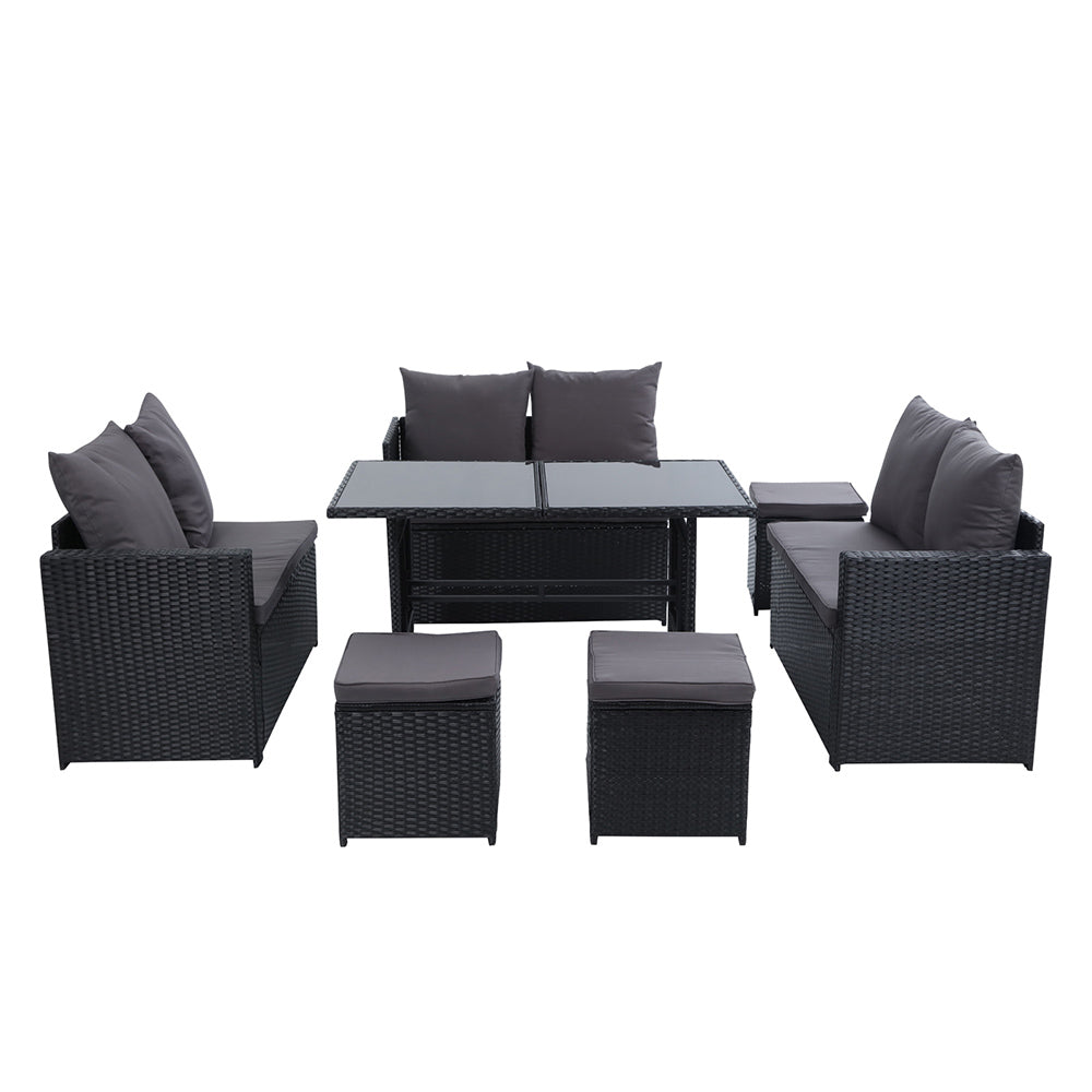 NNEDSZ Outdoor Furniture Dining Setting Sofa Set Wicker 9 Seater Storage Cover Black