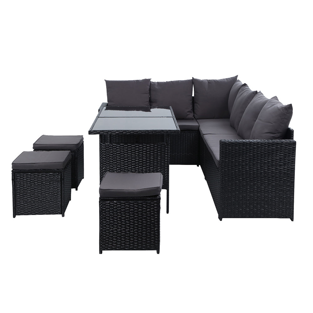 NNEDSZ Outdoor Furniture Dining Setting Sofa Set Wicker 9 Seater Storage Cover Black
