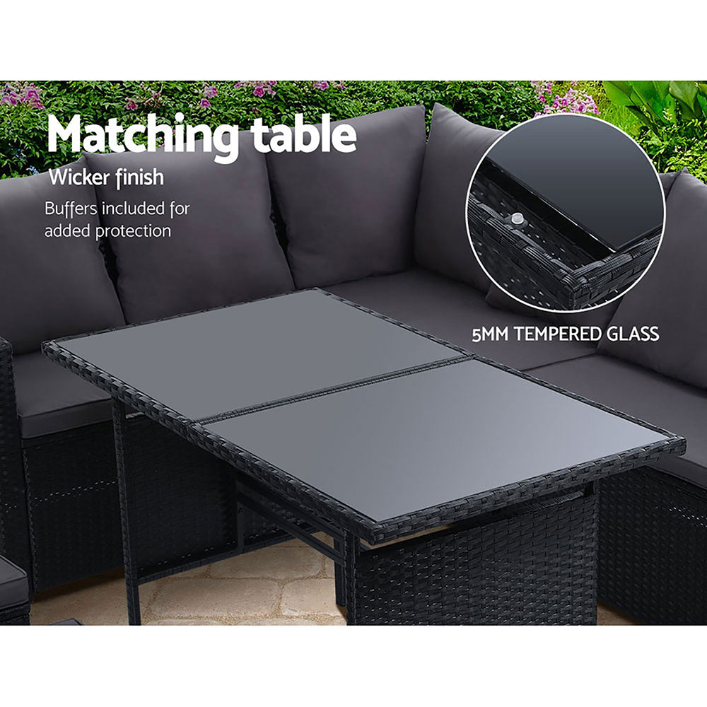 NNEDSZ Outdoor Furniture Dining Setting Sofa Set Wicker 9 Seater Storage Cover Black