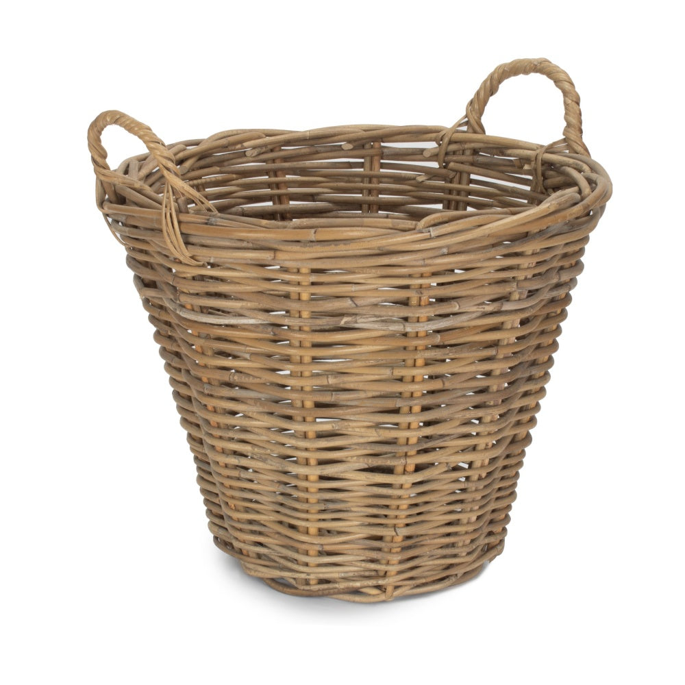 Small Round Grey Rattan Log Basket