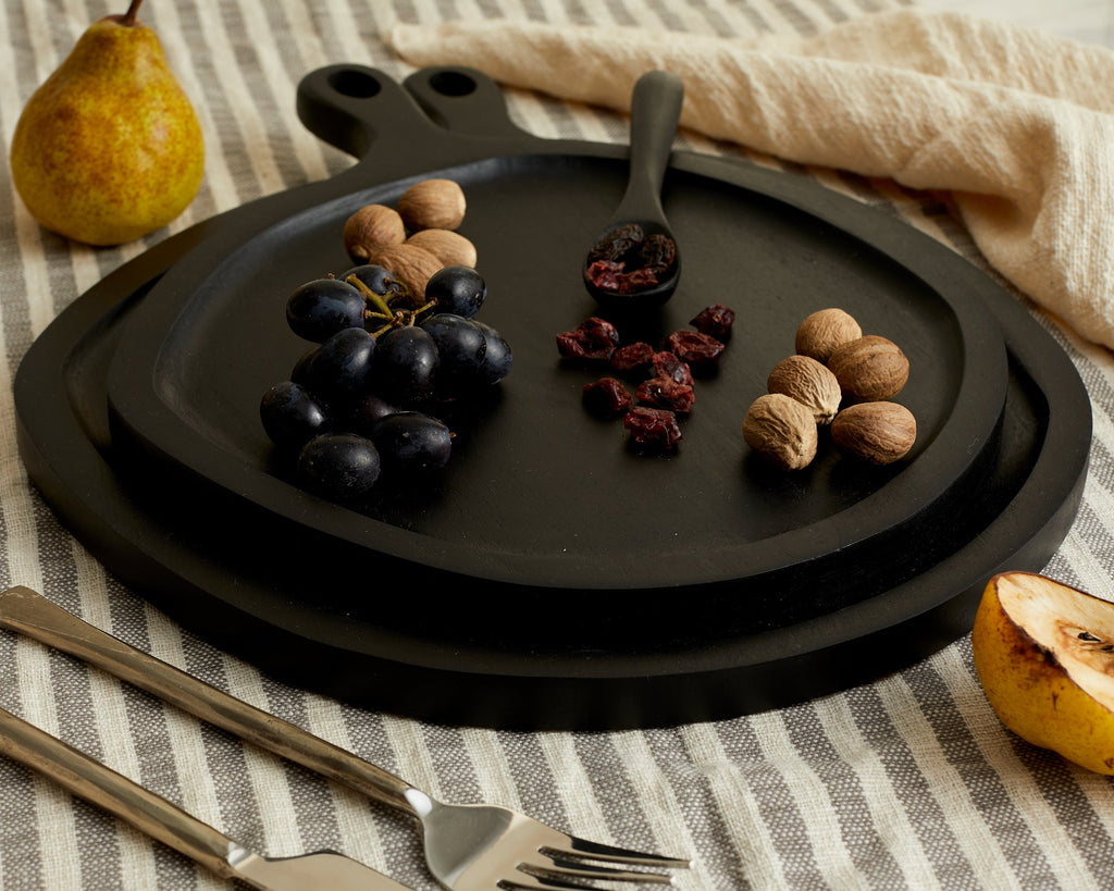 Alma Wood Round Serving Board Set Black