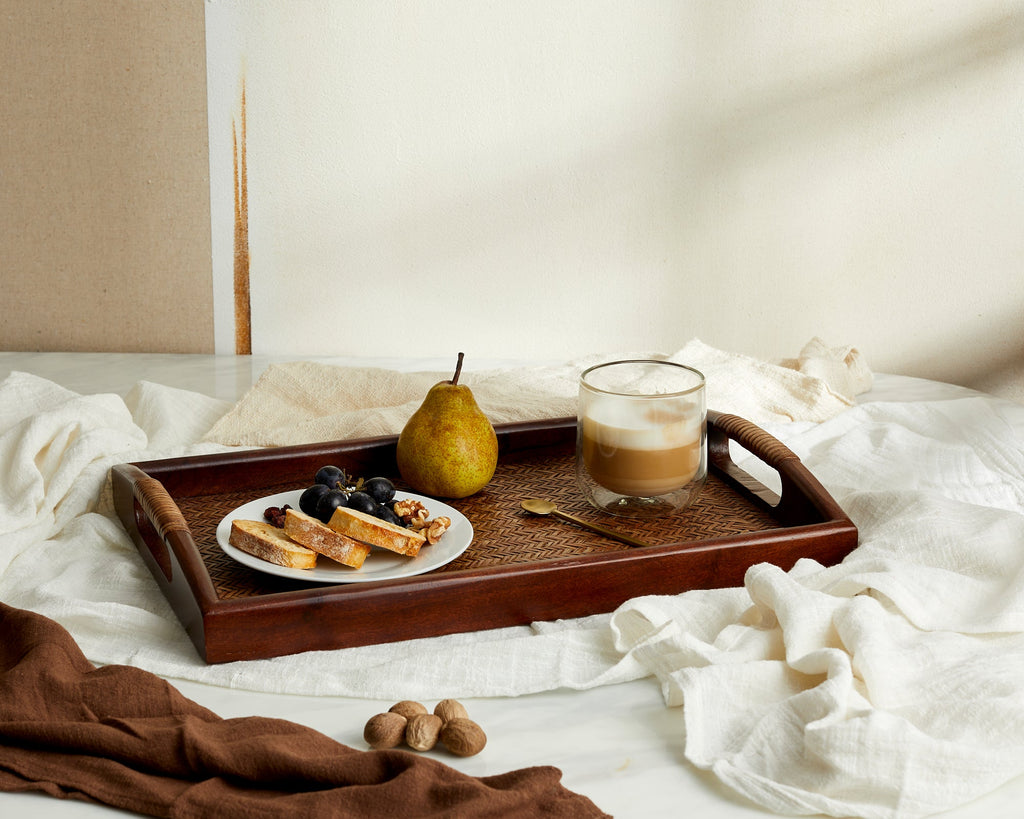 Vera Rectangle Rattan and Wood Serving Tray