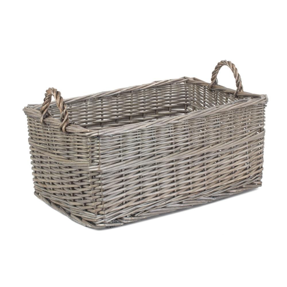 Shallow Antique Wash Wicker Storage Basket