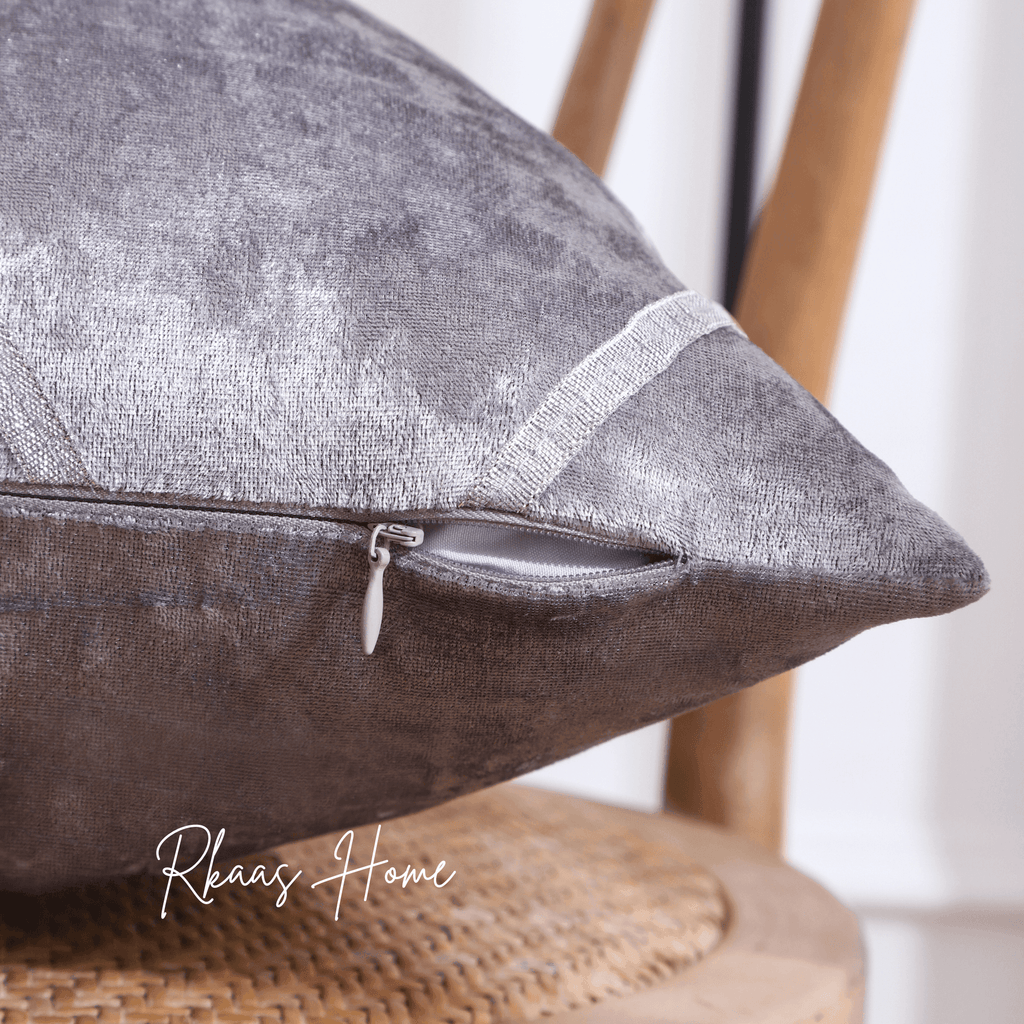 Diamante Sparkle/Bling Silver Grey Colour Crushed Ice Velvet Square Cushion Cover - Design 4 (Set of 2 pcs and 4 pcs)