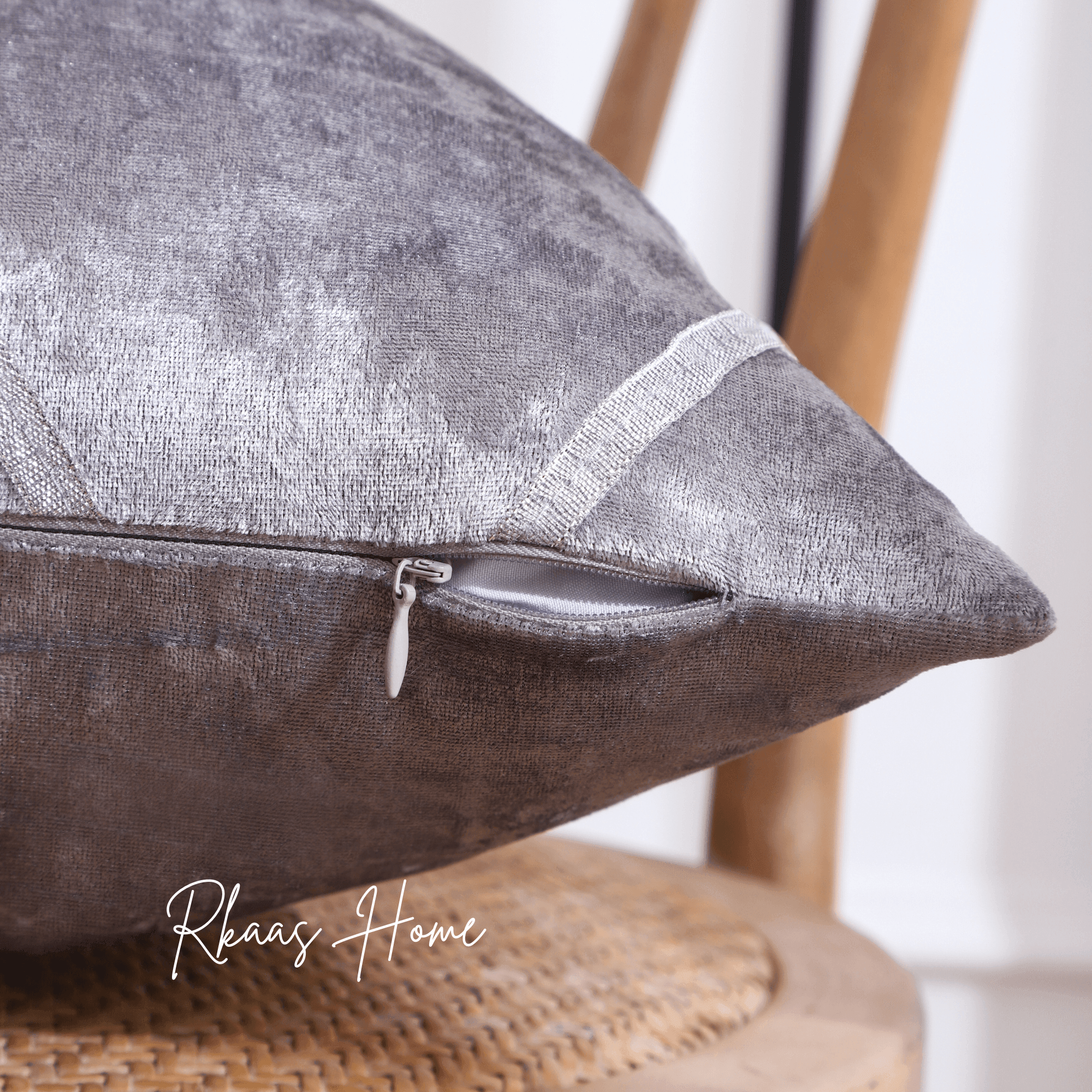 Diamante Sparkle/Bling Silver Grey Colour Crushed Ice Velvet Square Cushion Cover - Design 4 (Set of 2 pcs and 4 pcs)