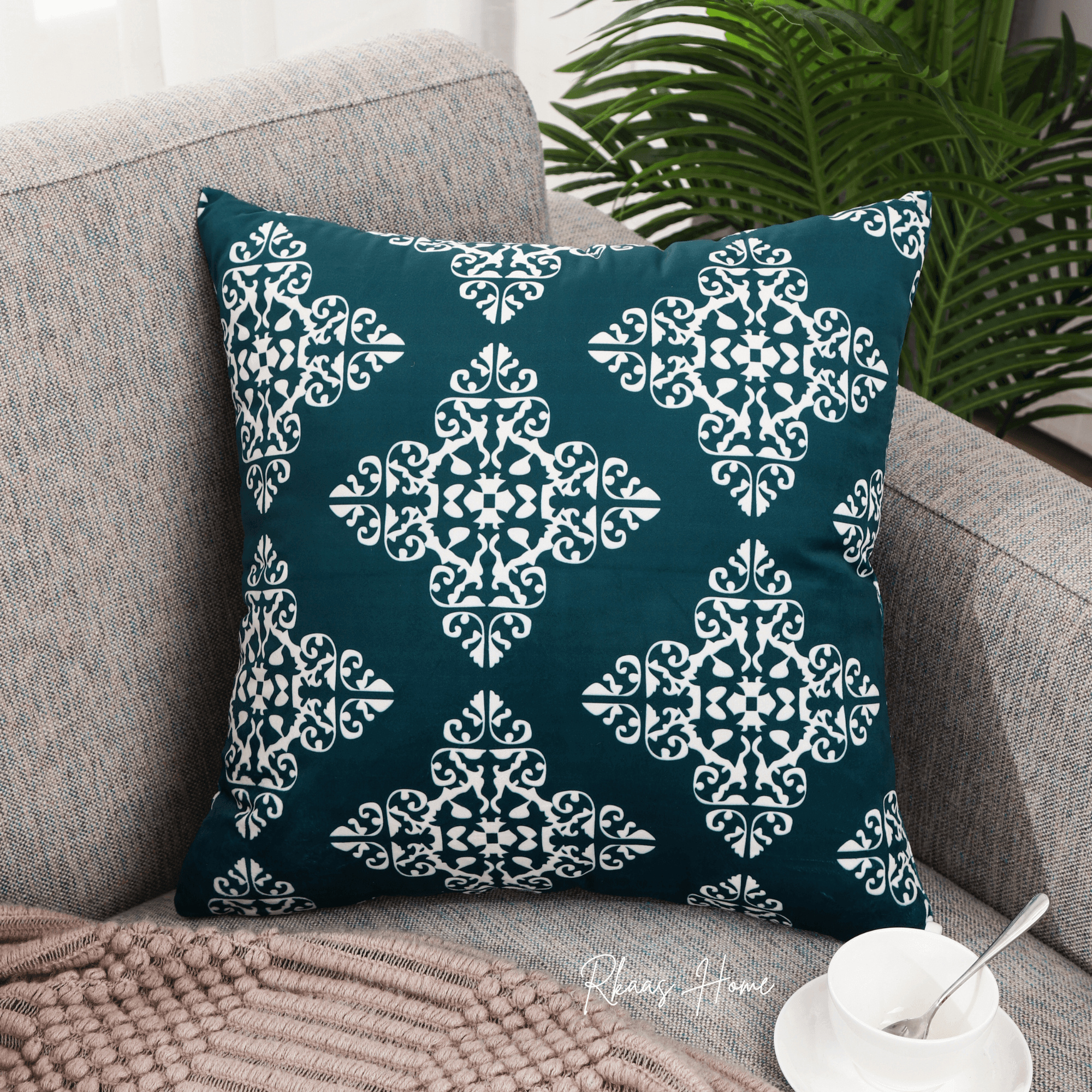 Designer Dutch Velvet Geometric Cushion Cover 45x45 cm - Blue