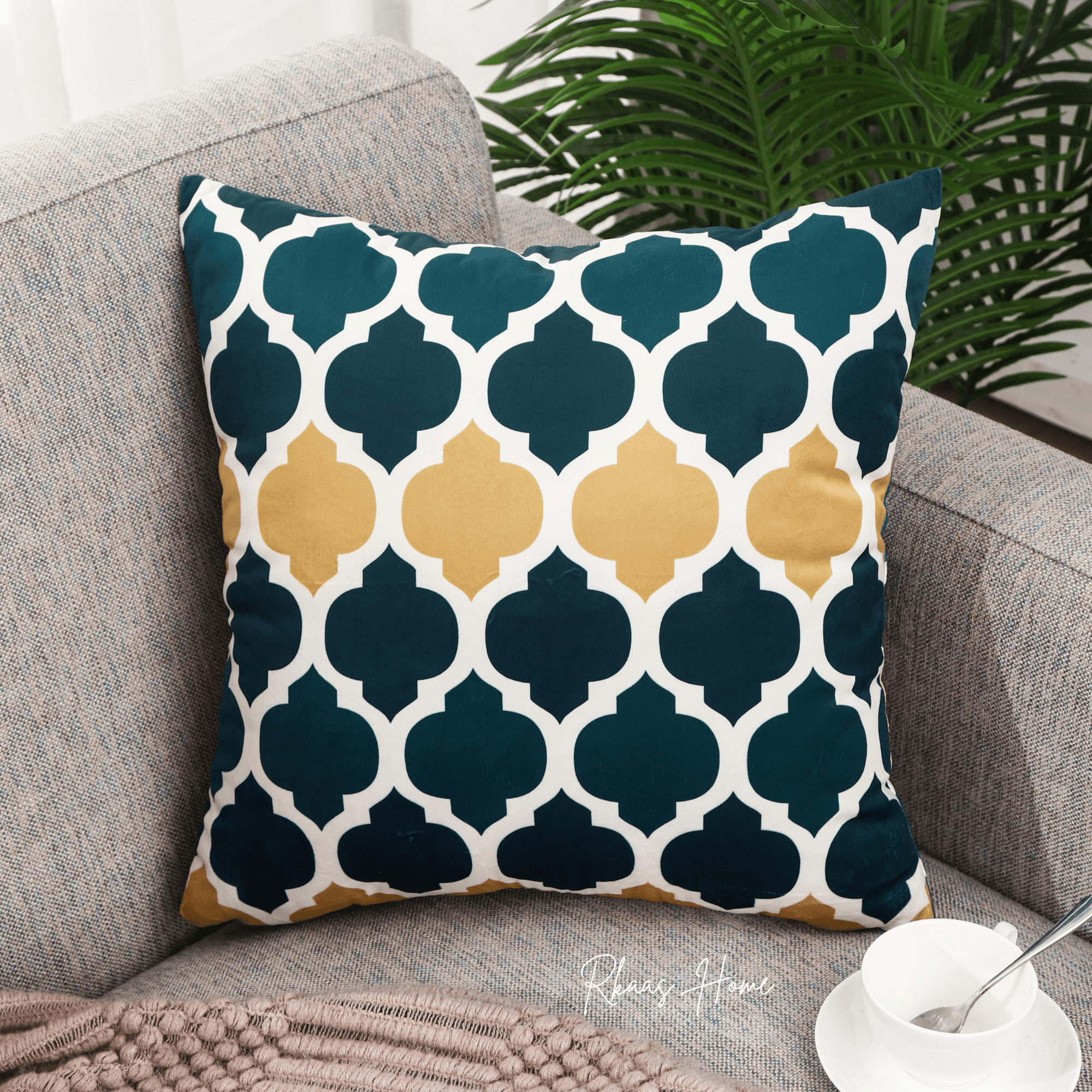 Designer Dutch Velvet Geometric Cushion Cover 45x45 cm - Blue