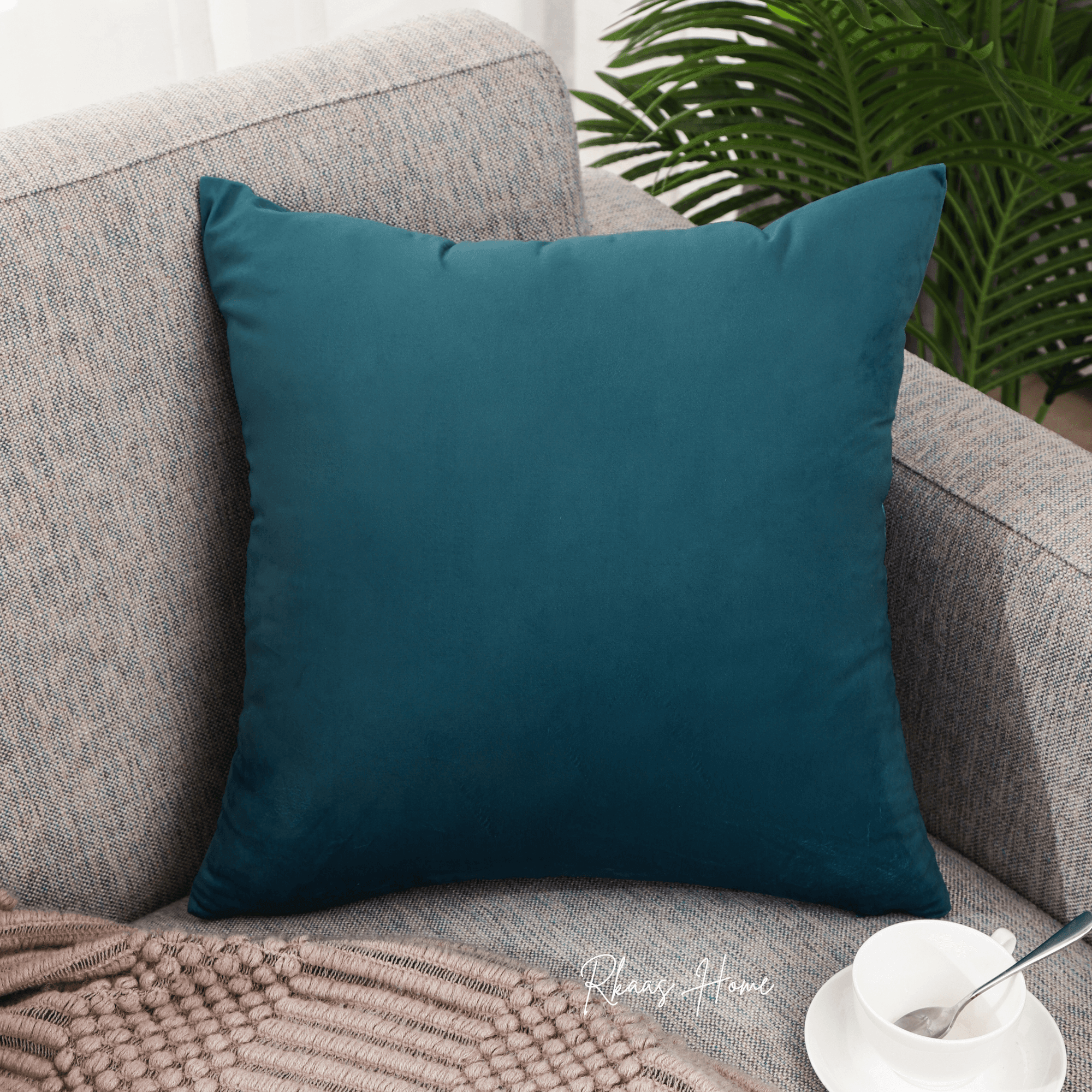Designer Dutch Velvet Geometric Cushion Cover 45x45 cm - Blue