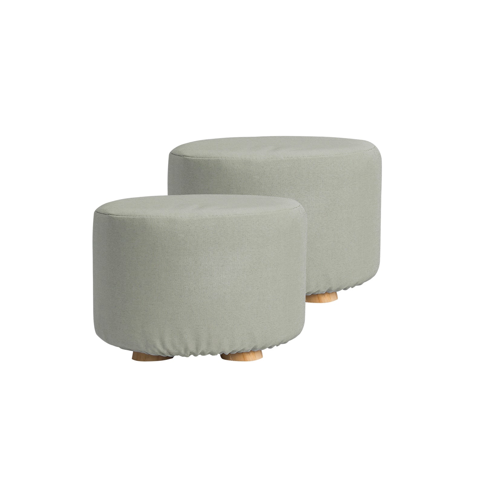 NNEDSZ 2 Set Grey Fabric Ottoman Round Wooden Leg Foot Stool