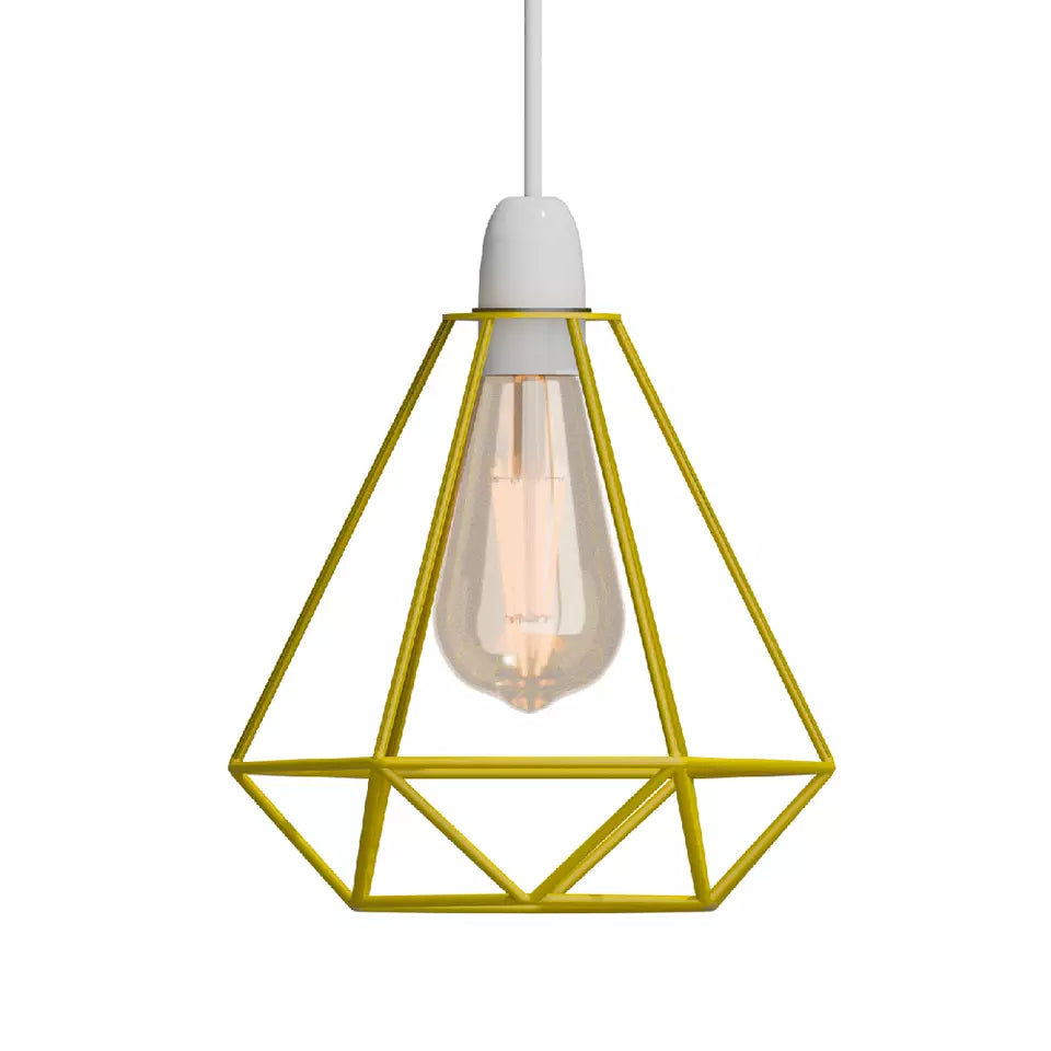 Yellow Diamond Cage Pendant Lamp Shade Metal Wire Ceiling Light Fixture ~1900