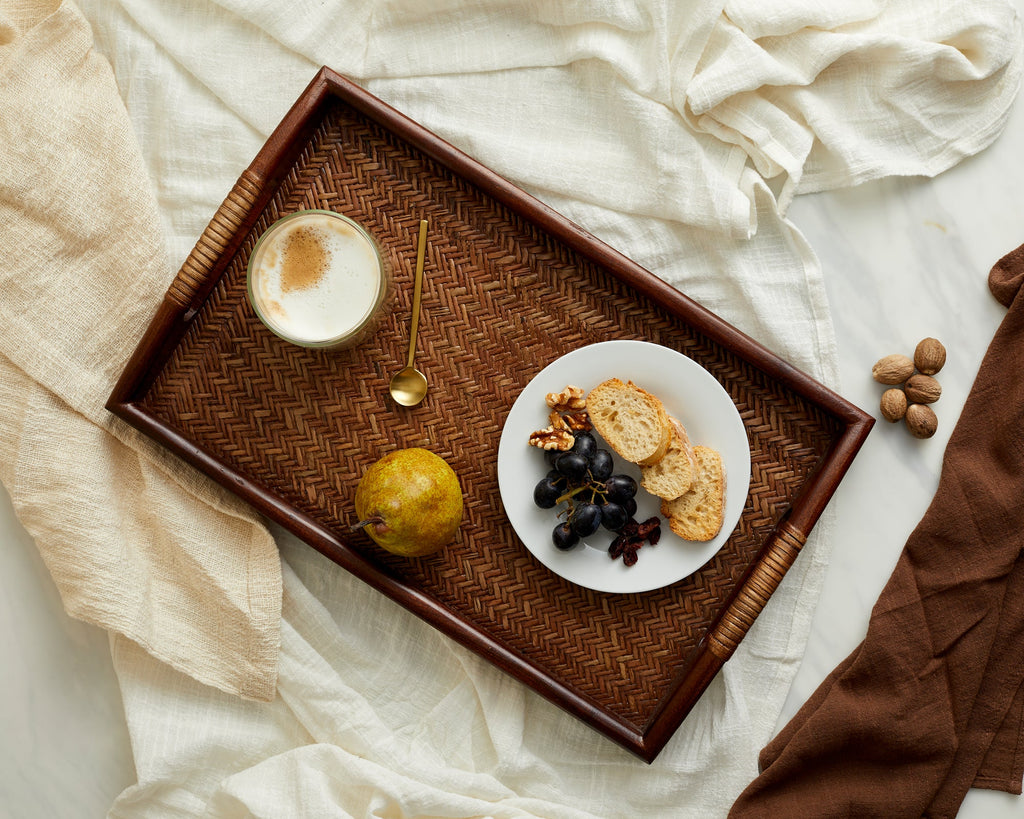 Vera Rectangle Rattan and Wood Serving Tray