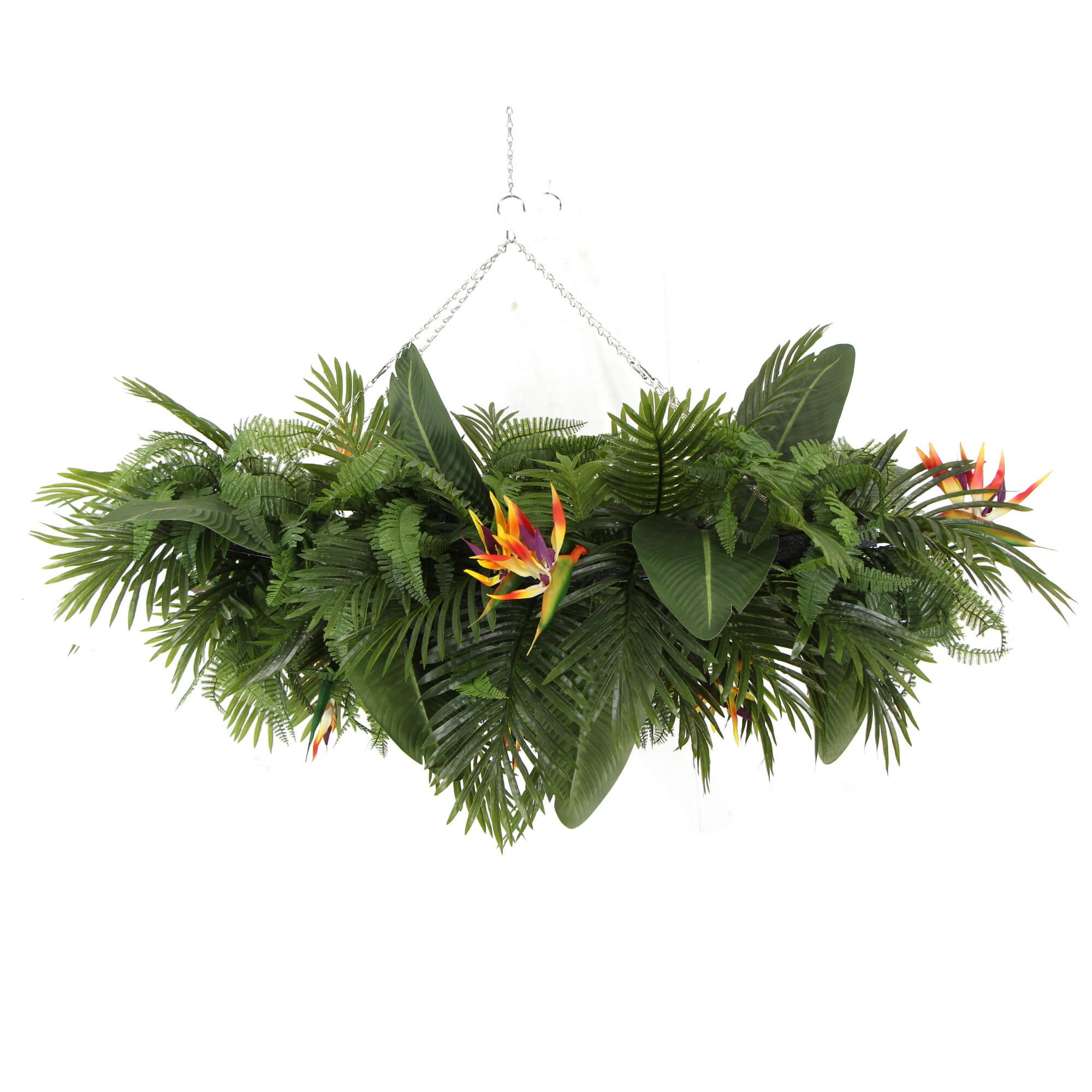Premium Artificial Hanging Plant Arrangement With Tropical Flowers 100cm X 30cm Mesh + Foliage