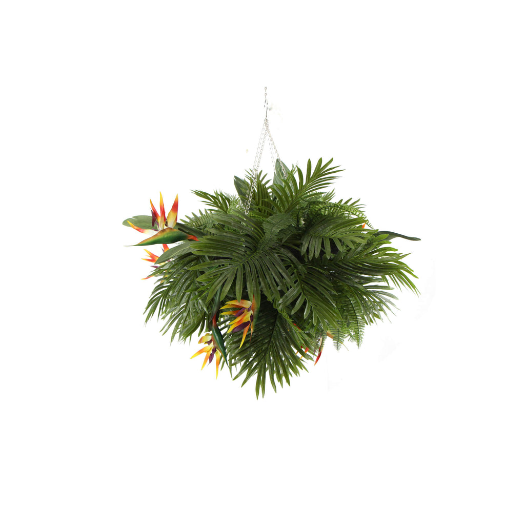 Premium Artificial Hanging Plant Arrangement With Tropical Flowers 100cm X 30cm Mesh + Foliage