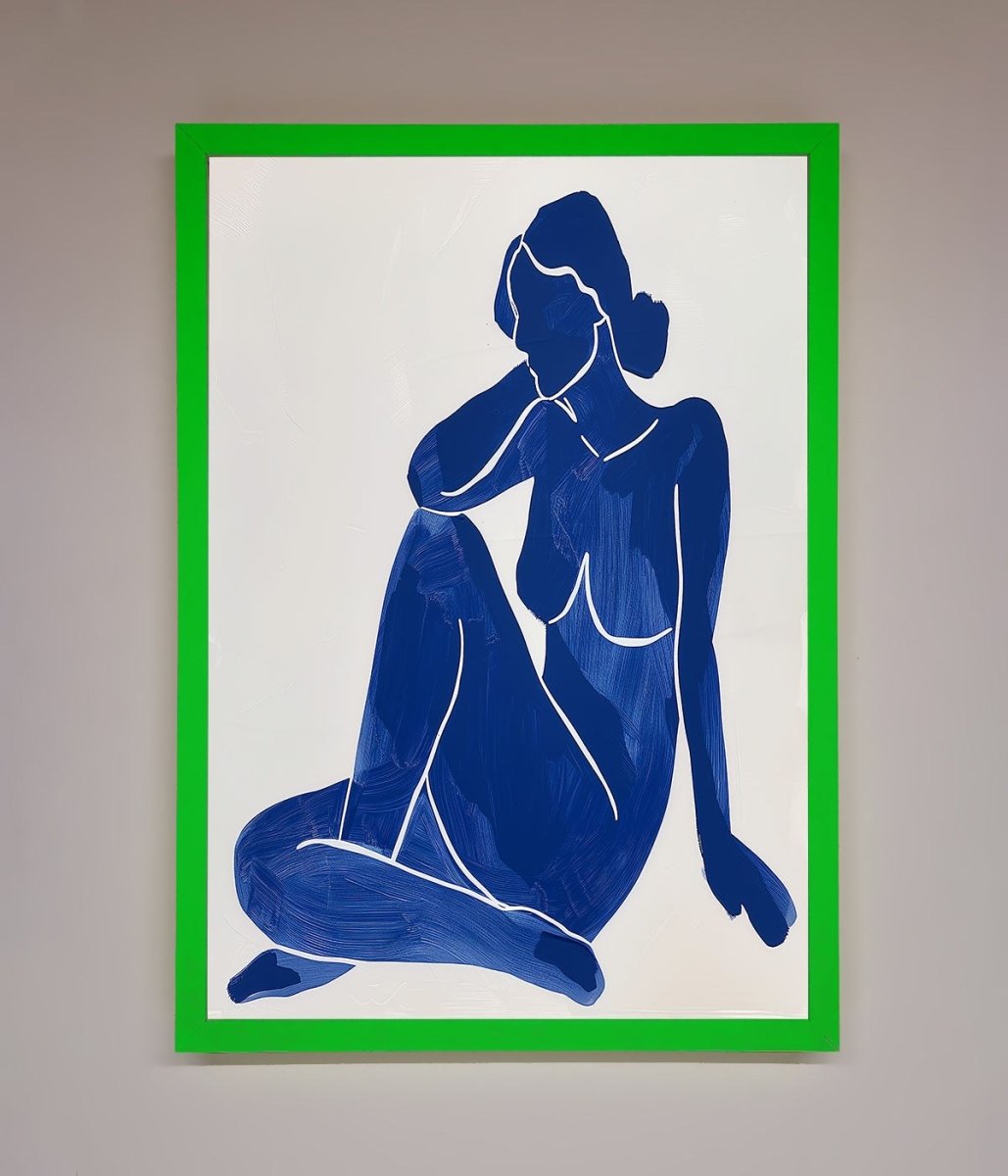Blue Woman Pose Matisse Style Framed Print