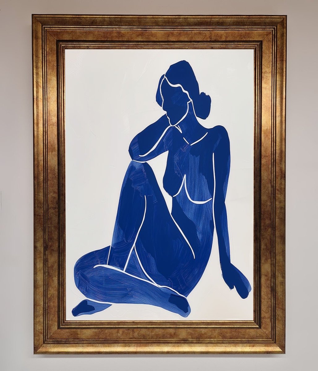 Blue Woman Pose Matisse Style Framed Print
