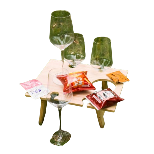 Portable Wooden Picnic Table Carry Handle Outdoor Folding Wine Table Removable Wine Glass Holder Folding Table Fruit Snack Tray-2