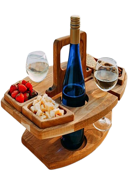 Portable Wooden Picnic Table Carry Handle Outdoor Folding Wine Table Removable Wine Glass Holder Folding Table Fruit Snack Tray