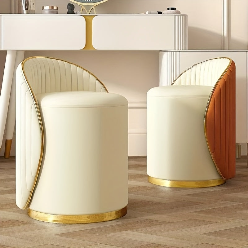 NNETM Vanity Stool Swivel Beige High Backrest Round Seat