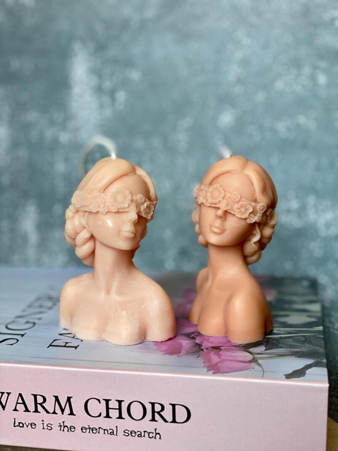Flower Girl & Blindfolded Lady Candles - Stunning Blindfolded Flower Girl Candle