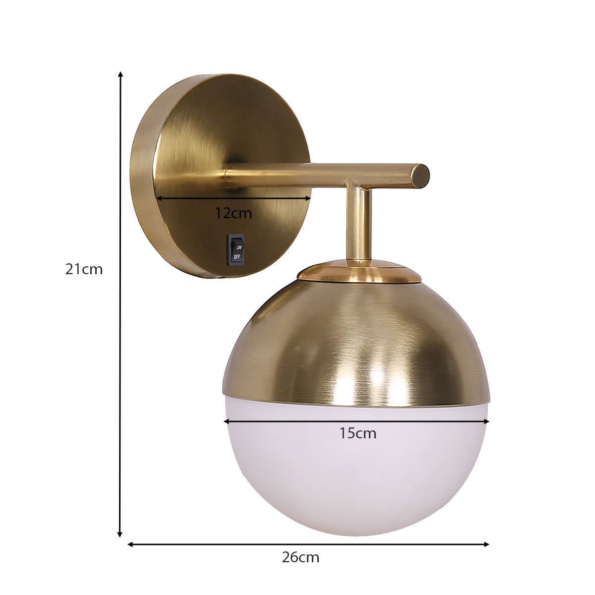NNEDPE Wall Lamp with Gold Metal Base and White Glass Shade