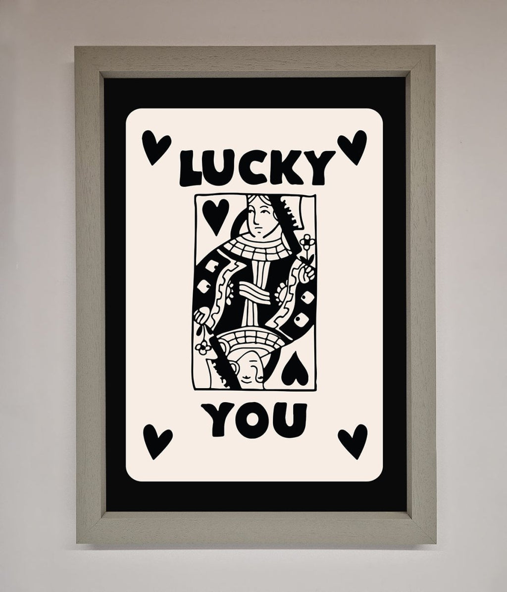 Lucky You Beige Black Framed Print