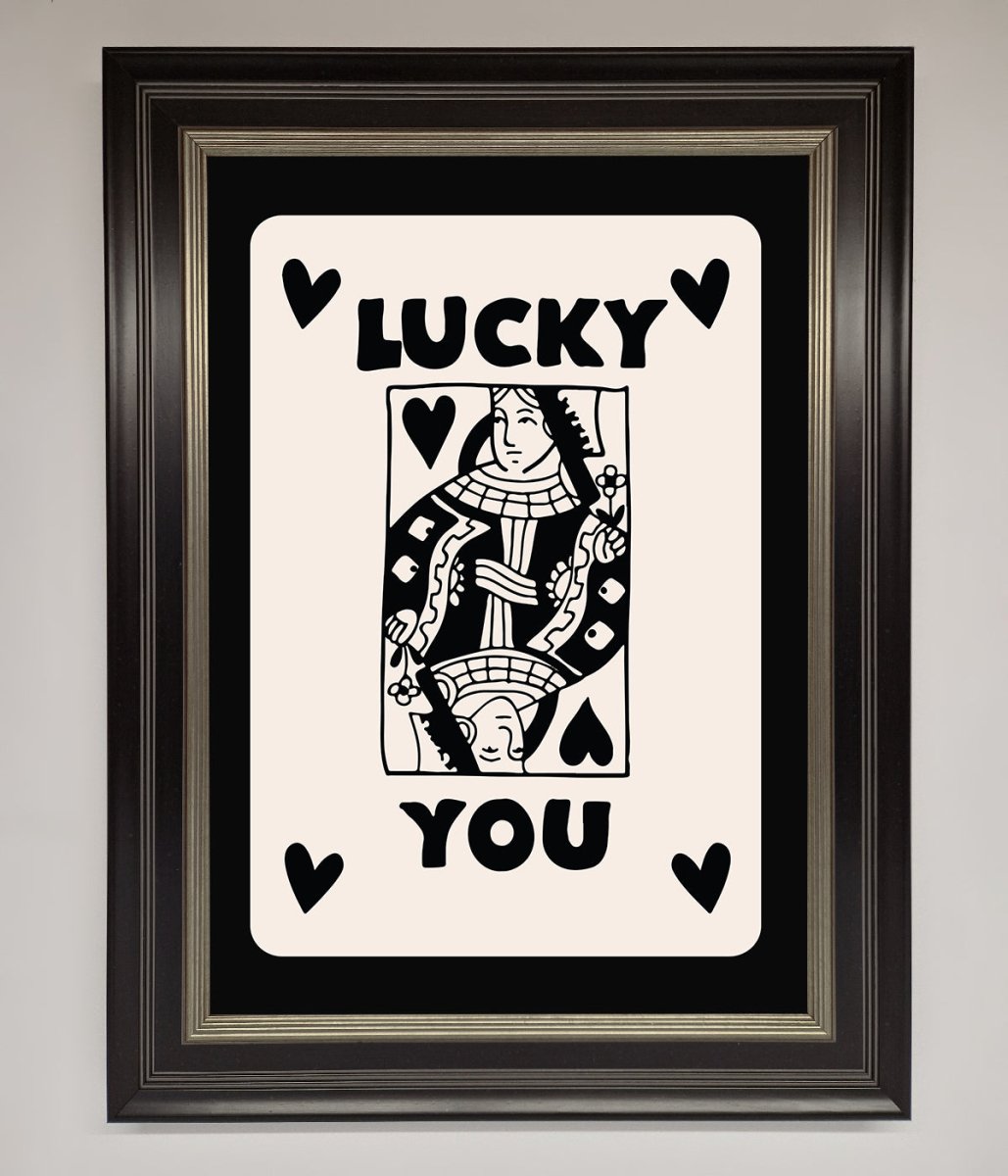 Lucky You Beige Black Framed Print