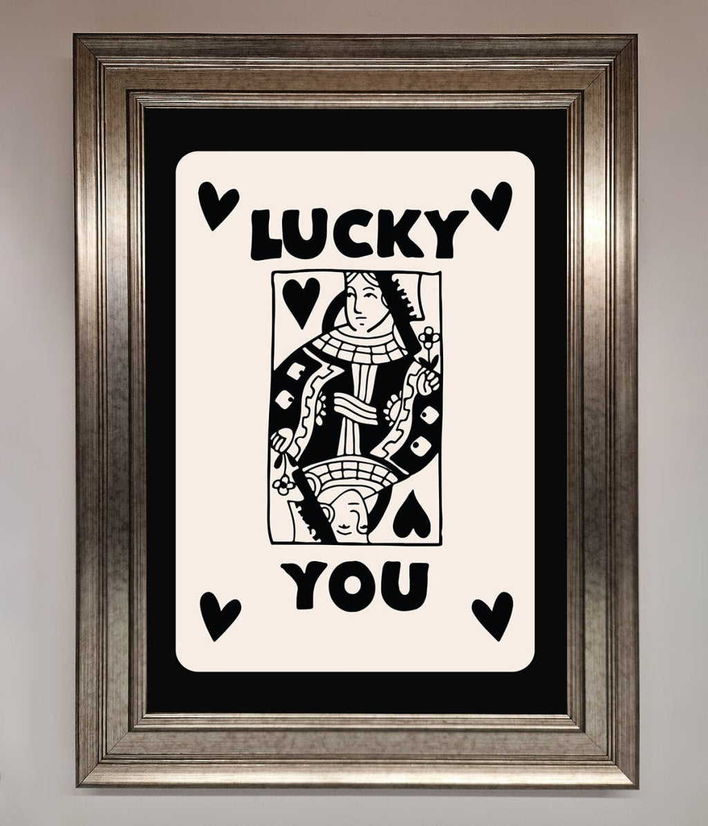 Lucky You Beige Black Framed Print