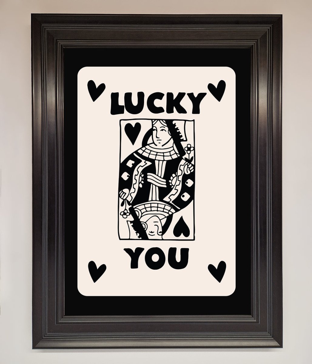 Lucky You Beige Black Framed Print