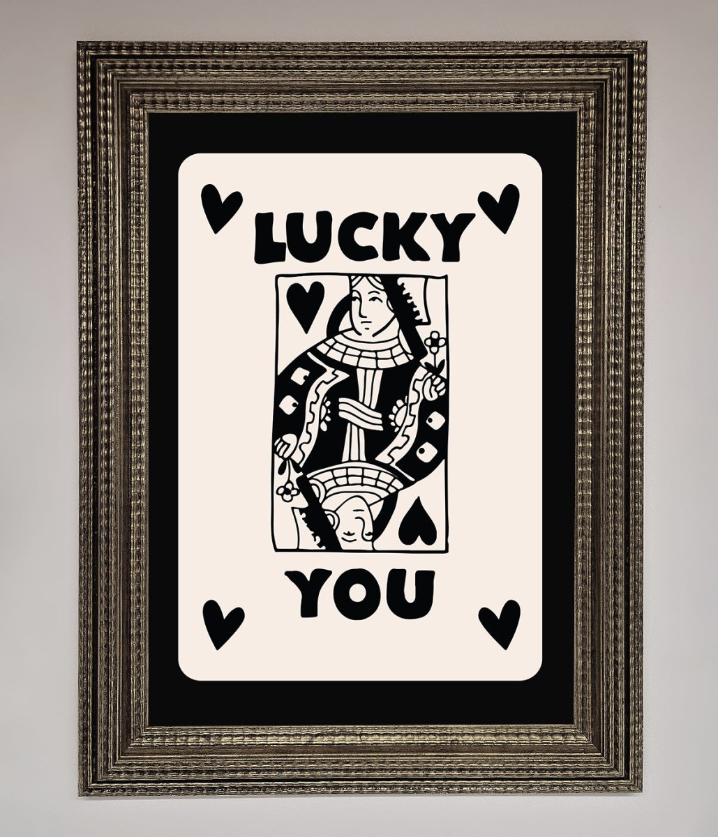 Lucky You Beige Black Framed Print